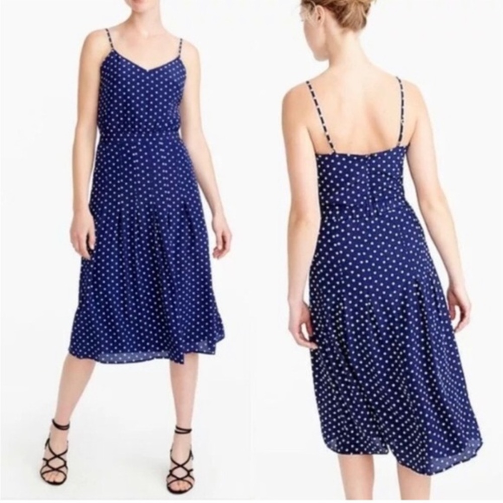 J. Crew A Line Polka-Dot Silk Midi Dress Size 8